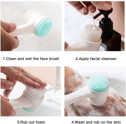 3D double silicone facial cleansing brush manual massage facial brush