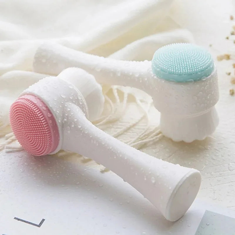 3D double silicone facial cleansing brush manual massage facial brush