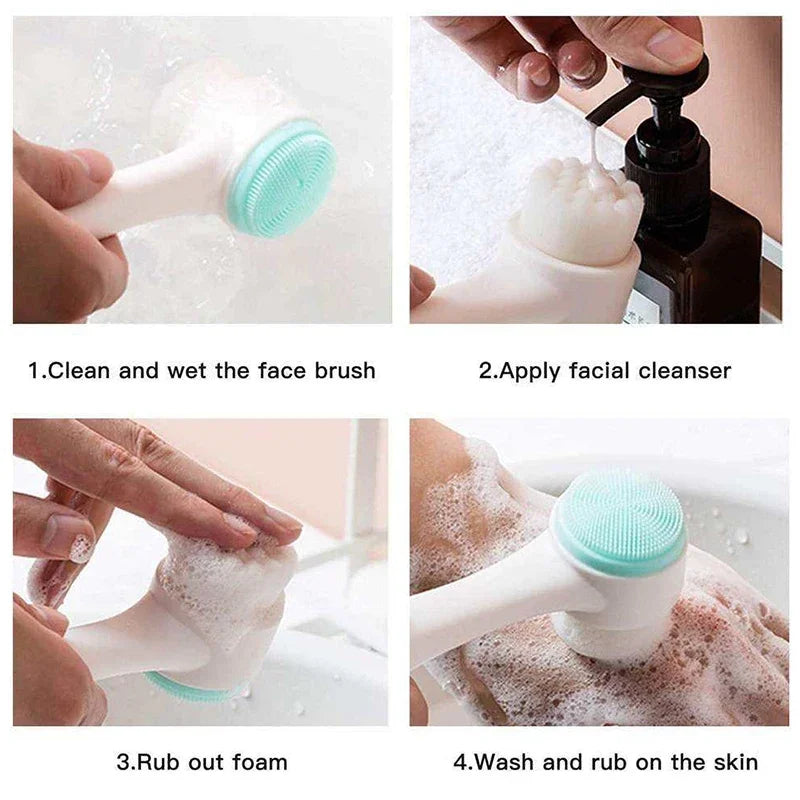 3D double silicone facial cleansing brush manual massage facial brush