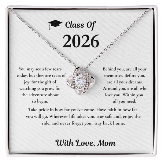 Class of 2026 Silver Love Knot Necklace / With Love, Mom