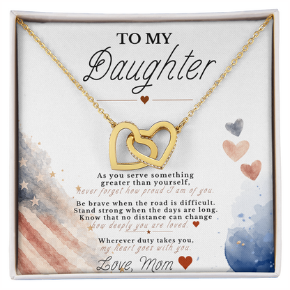 To My Daughter – Military Tribute Interlocking Hearts Necklace