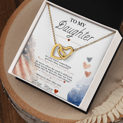 To My Daughter – Military Tribute Interlocking Hearts Necklace