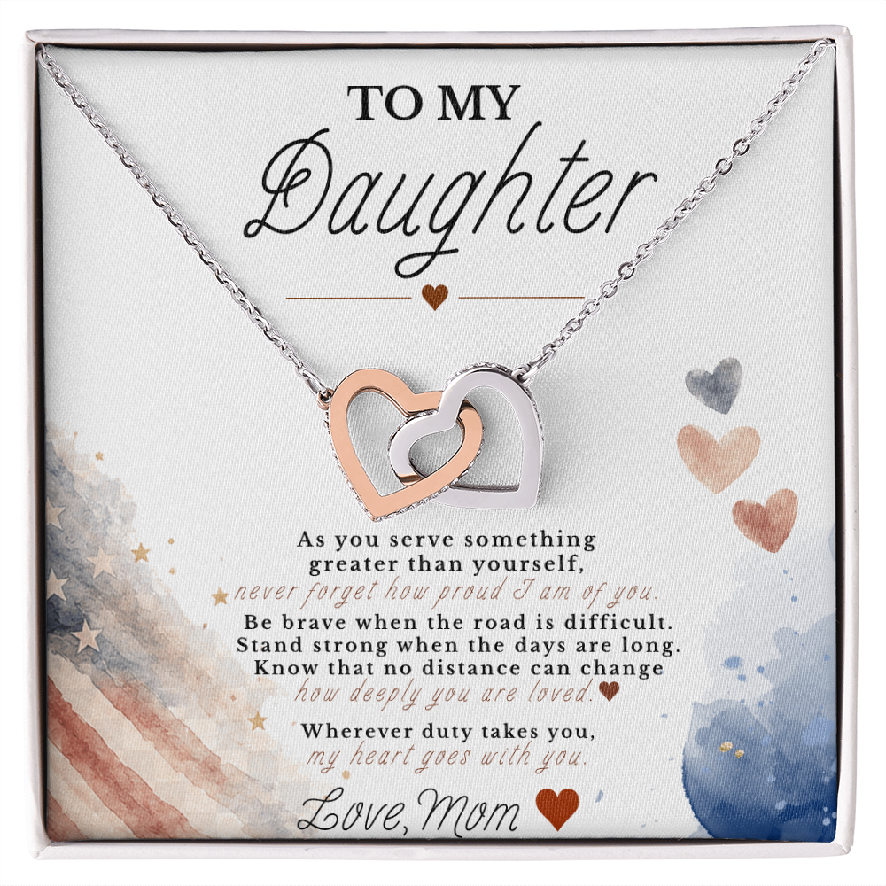To My Daughter – Military Tribute Interlocking Hearts Necklace