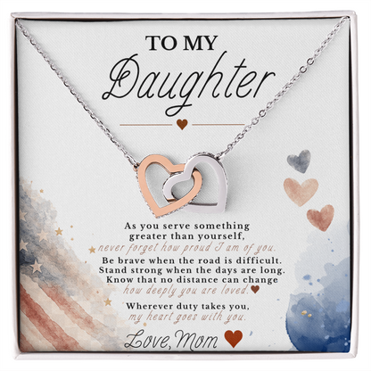 To My Daughter – Military Tribute Interlocking Hearts Necklace