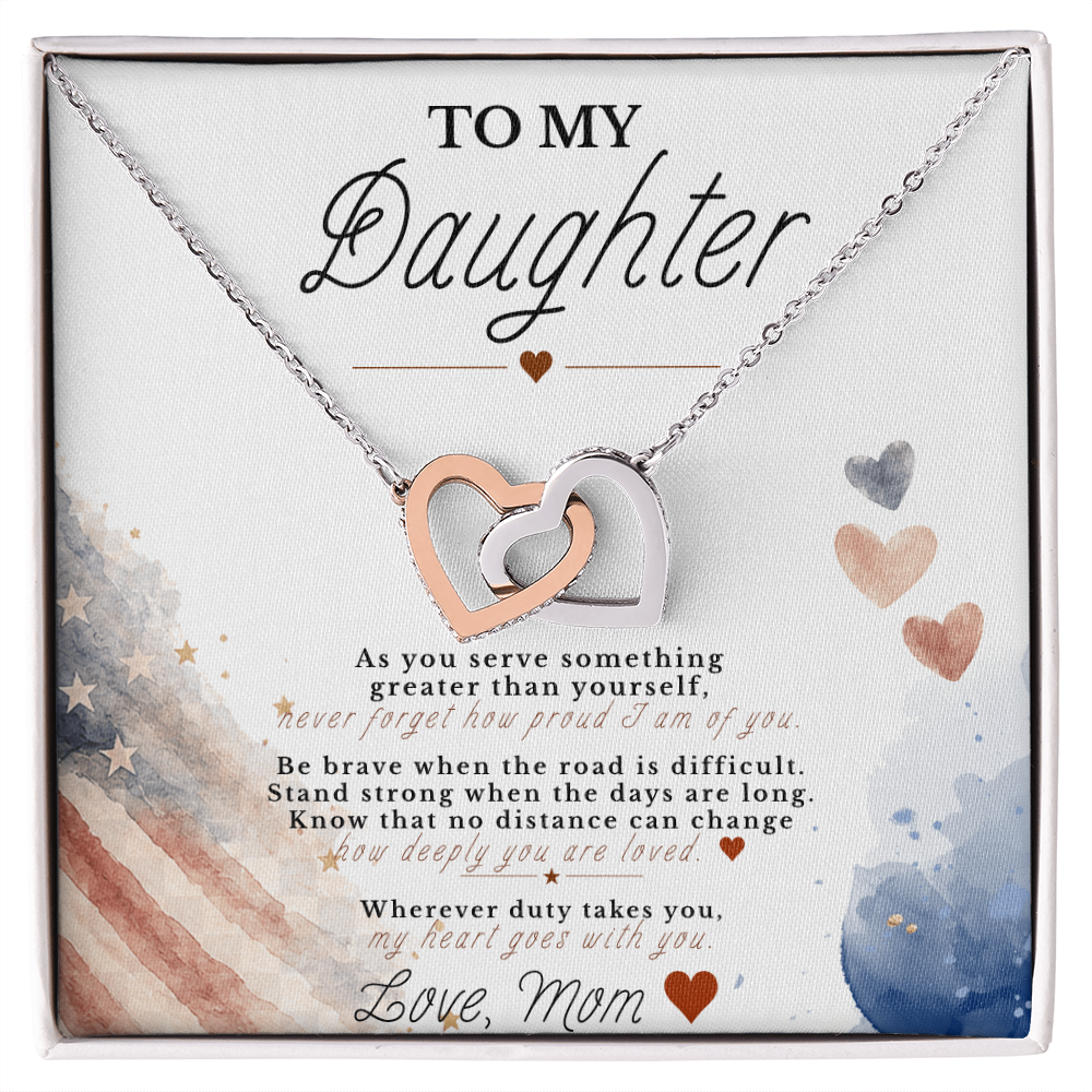 To My Daughter – Military Tribute Interlocking Hearts Necklace