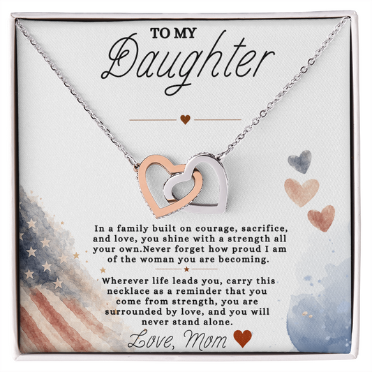 To My Daughter — Interlocking Heart Necklace, Family Strength Message