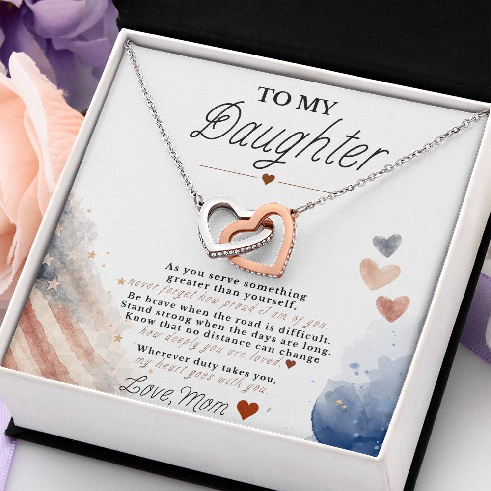 To My Daughter – Military Tribute Interlocking Hearts Necklace