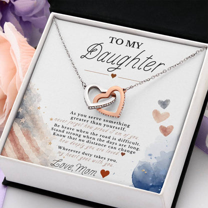 To My Daughter – Military Tribute Interlocking Hearts Necklace