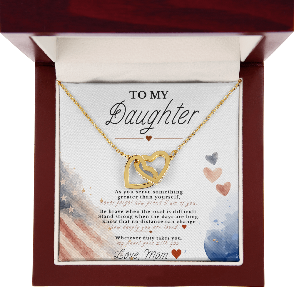To My Daughter – Military Tribute Interlocking Hearts Necklace