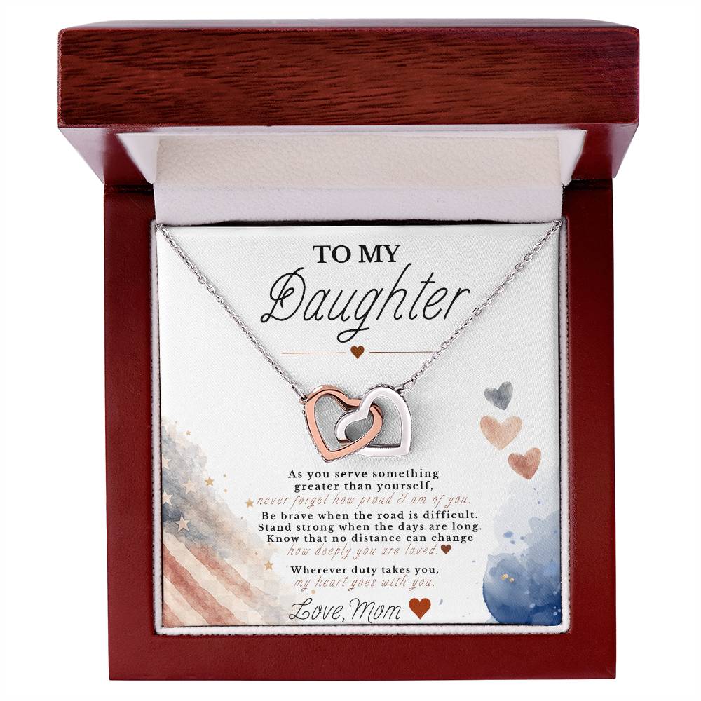 To My Daughter – Military Tribute Interlocking Hearts Necklace