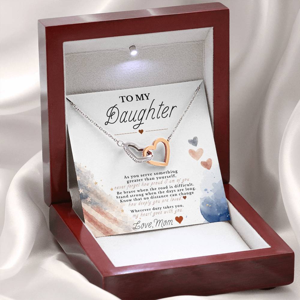 To My Daughter – Military Tribute Interlocking Hearts Necklace