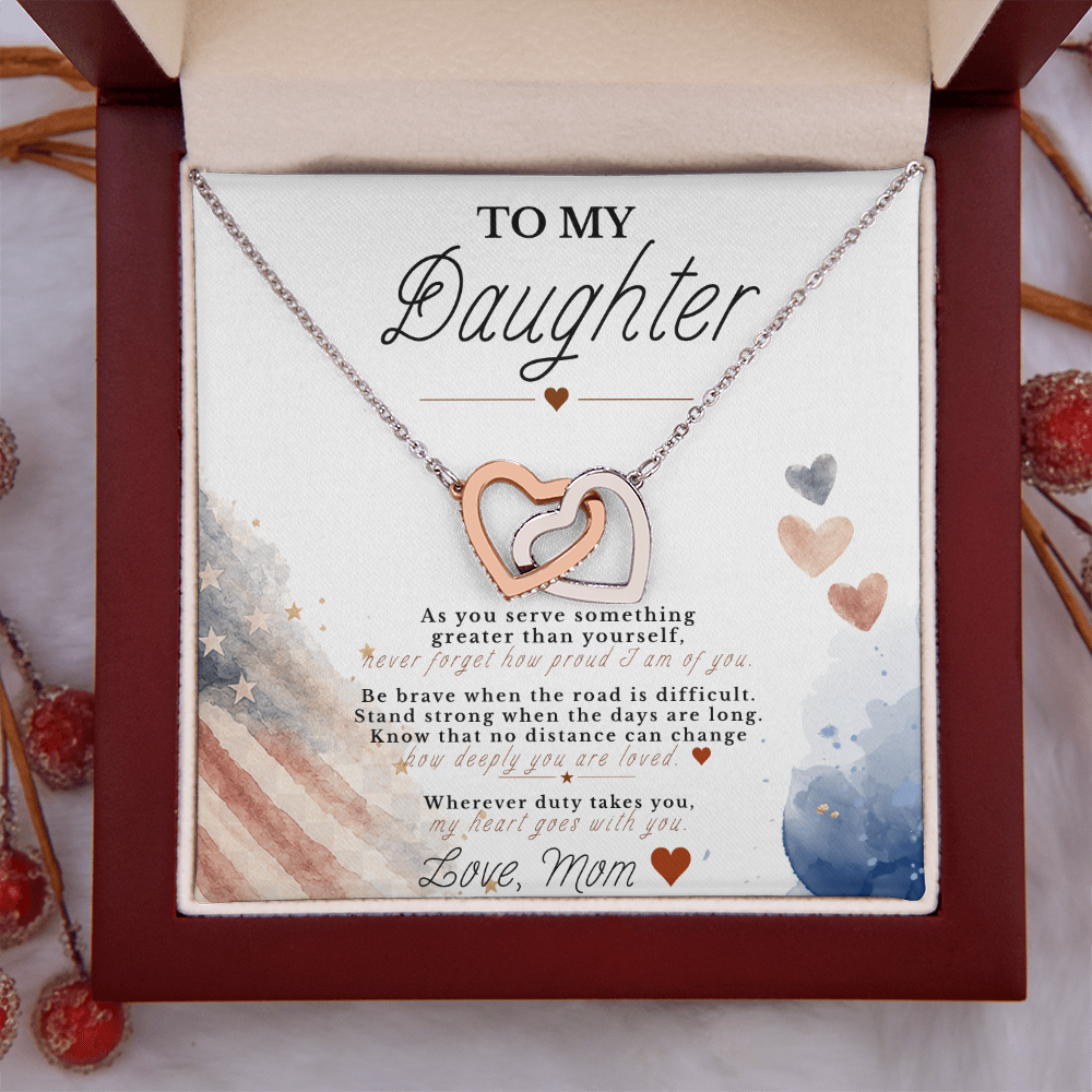 To My Daughter – Military Tribute Interlocking Hearts Necklace