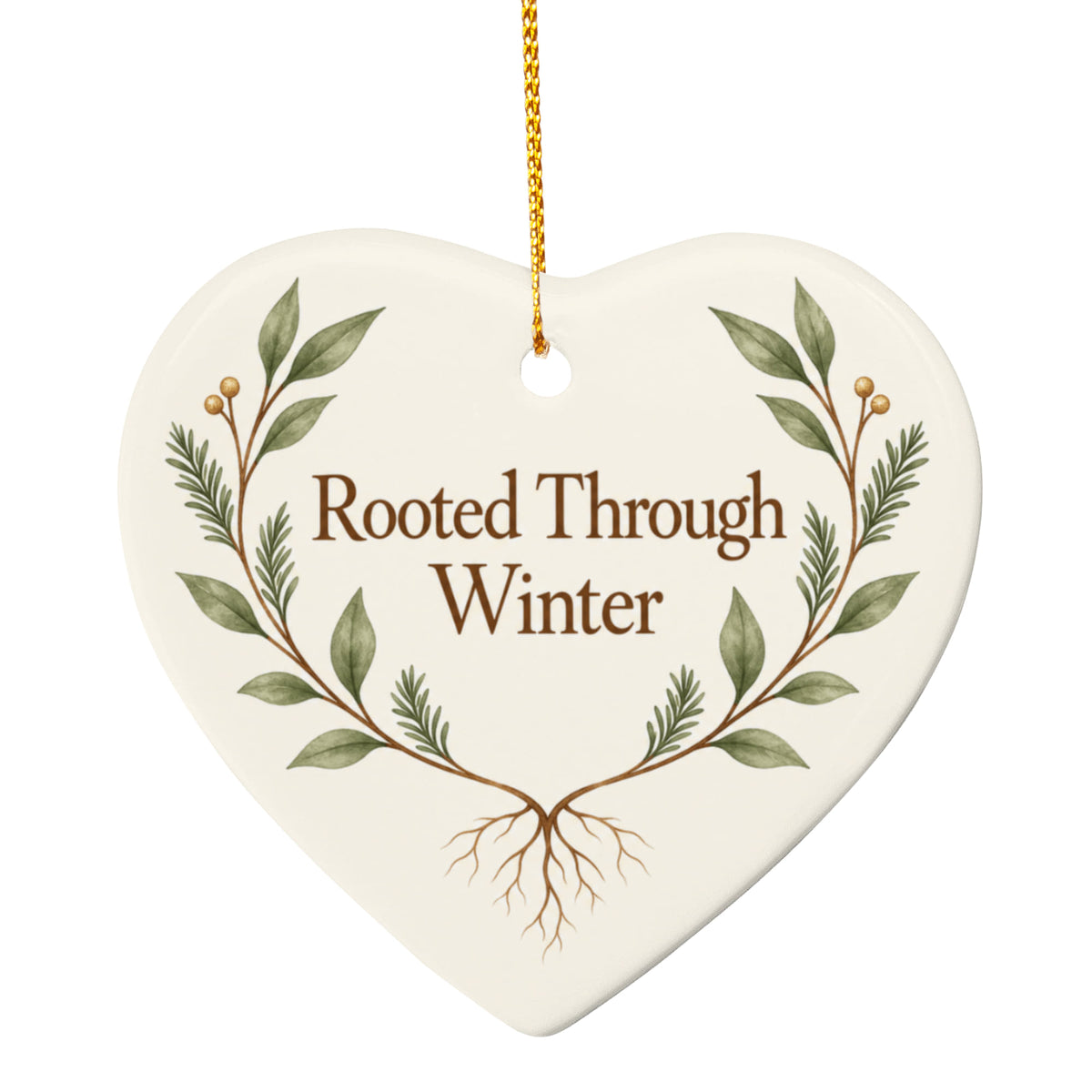 Rooted Through Winter Ceramic Heart Ornament