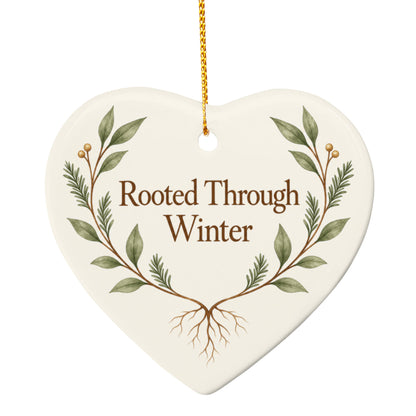 Rooted Through Winter Ceramic Heart Ornament
