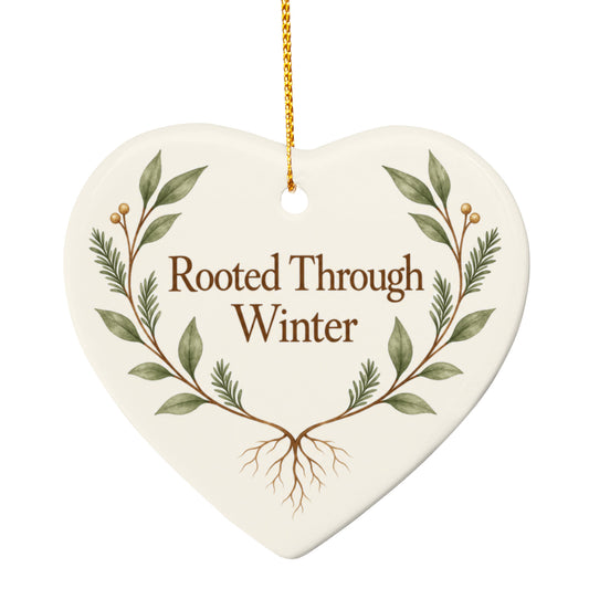 Rooted Through Winter Ceramic Heart Ornament