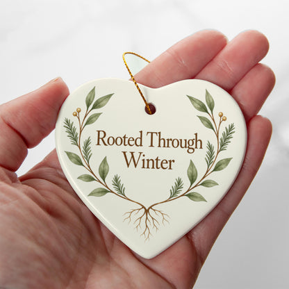 Rooted Through Winter Ceramic Heart Ornament