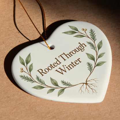 Rooted Through Winter Ceramic Heart Ornament