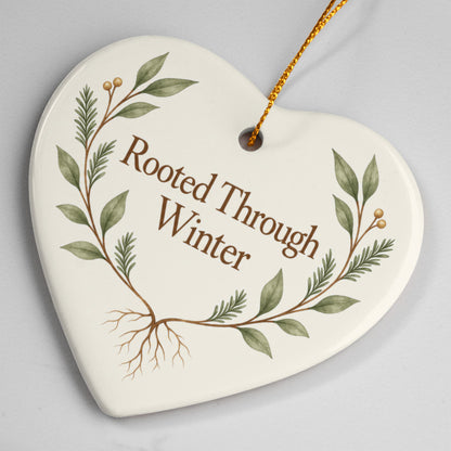 Rooted Through Winter Ceramic Heart Ornament