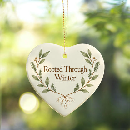 Rooted Through Winter Ceramic Heart Ornament